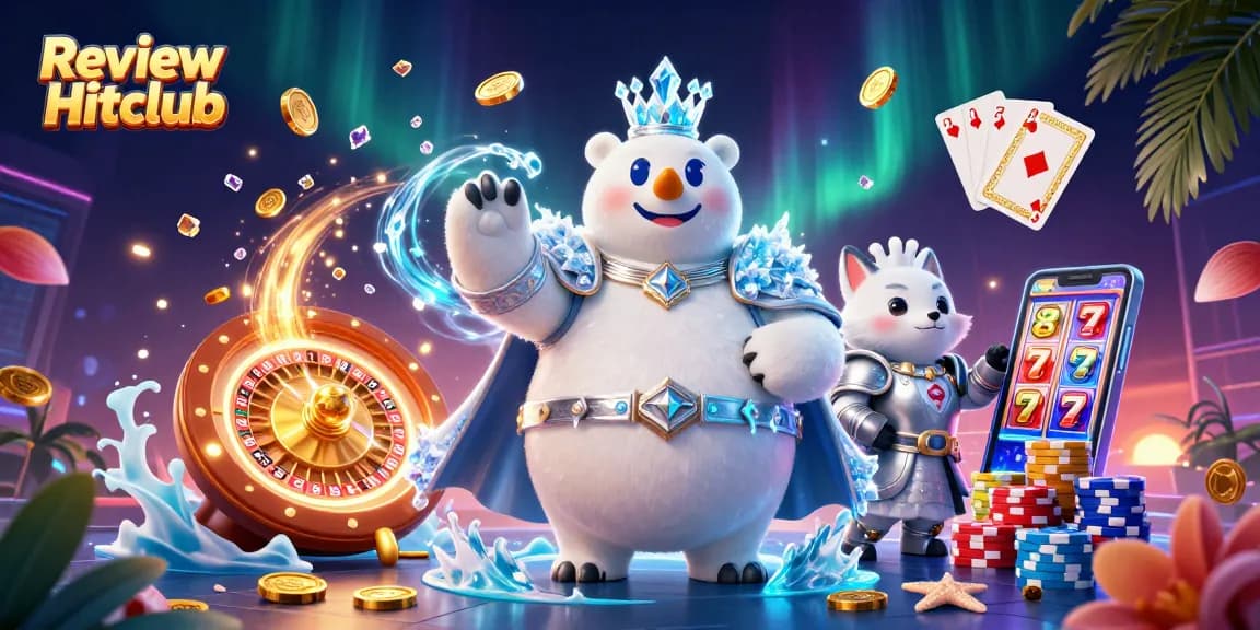Engage with the world of gambling through the spectacular Review Hitclub illustration showcasing vibrant casino elements.