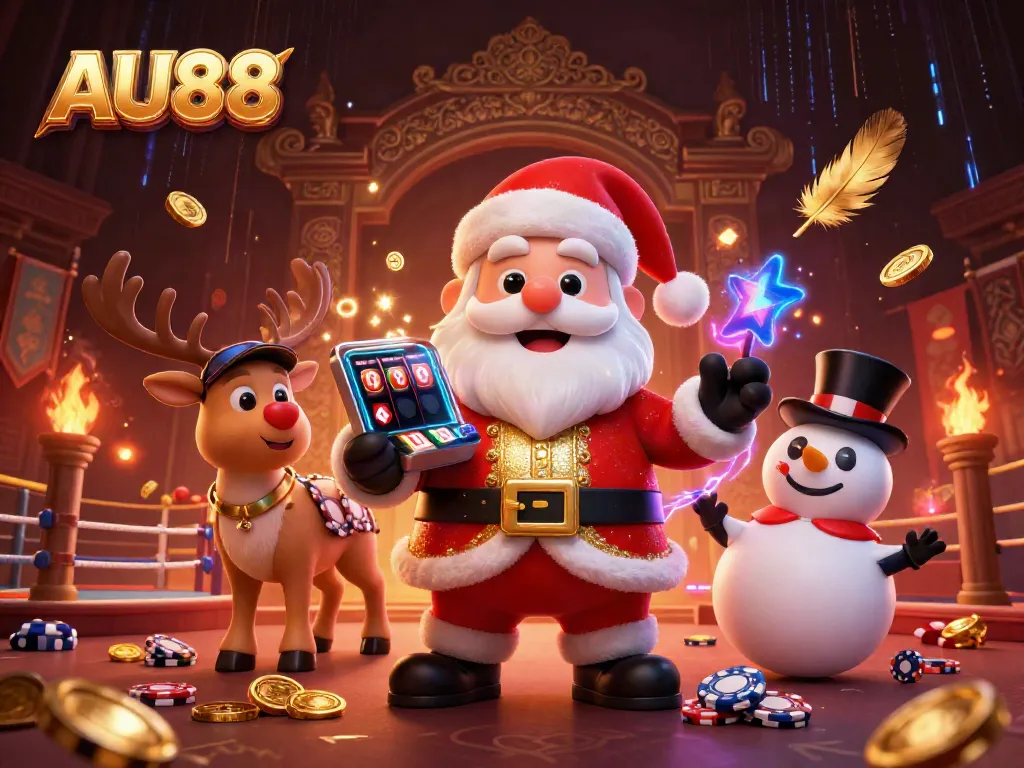Join Santa and friends at AU88, celebrating big wins with vibrant casino themes and immersive game elements.