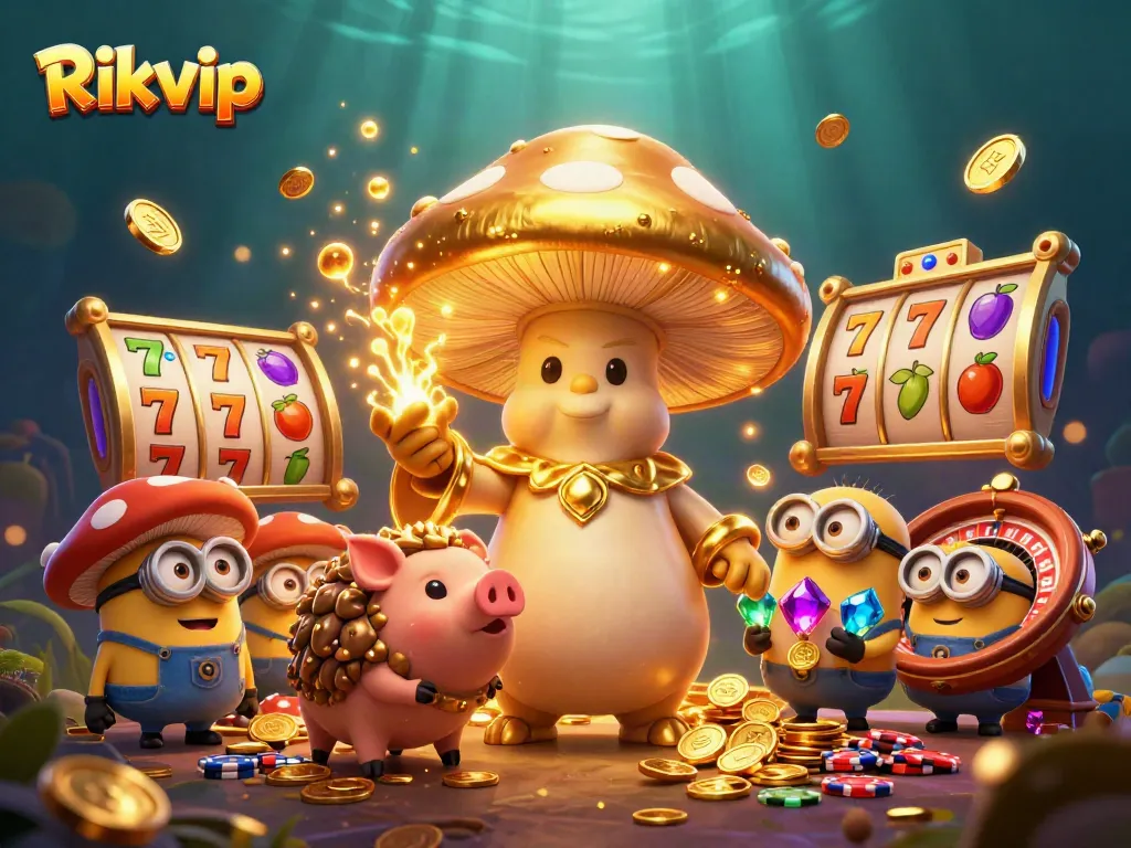 Engage in the thrilling world of Rikvip with magical golden elements and vibrant slot gaming.