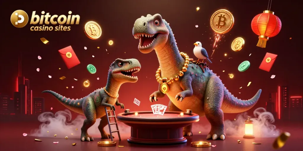 Engage with bitcoin casino sites through vibrant 3D illustration showcasing exciting gaming elements.