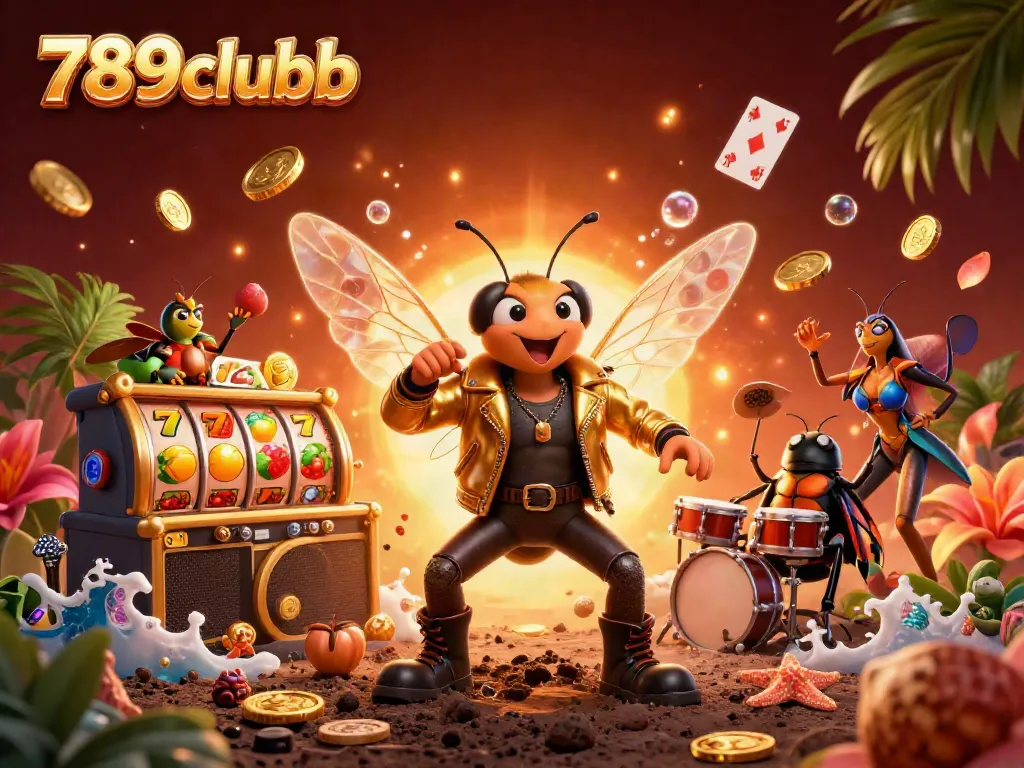 Experience thrilling gameplay with 789clubb's dynamic casino scene featuring vibrant slot elements and energetic characters.