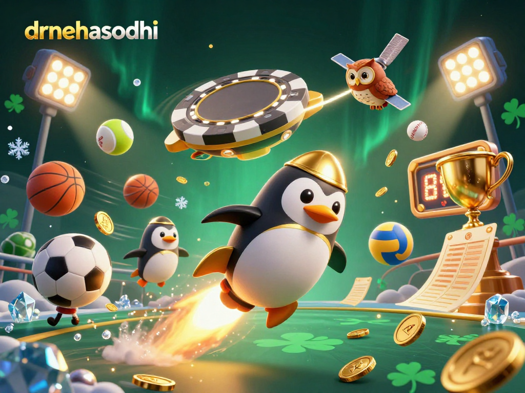 Experience thrilling wins with drnehasodhi as a golden penguin races through a casino-themed space.