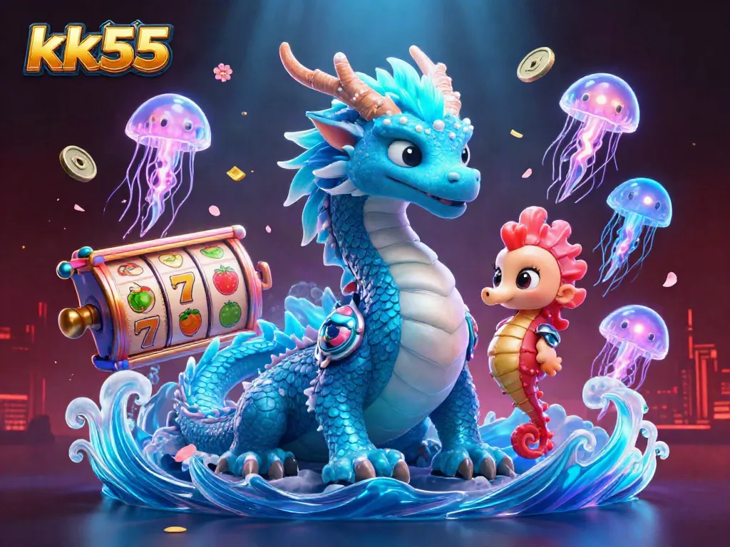 Experience thrilling adventures at kk55 with a magical water dragon and seahorse knight in a vibrant casino world.