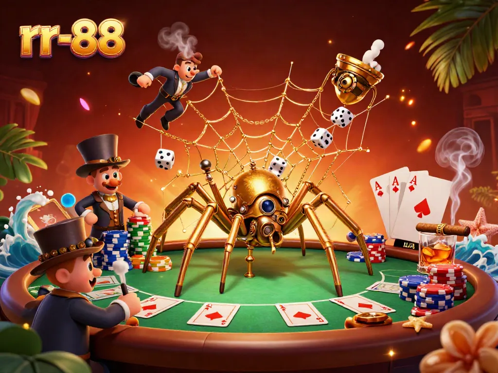Catch exciting moments at rr-88 with a golden spider on a vibrant poker table web