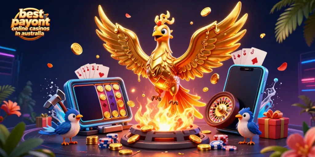 Experience the thrill of the best payout online casinos in Australia with vibrant 3D characters and game elements.
