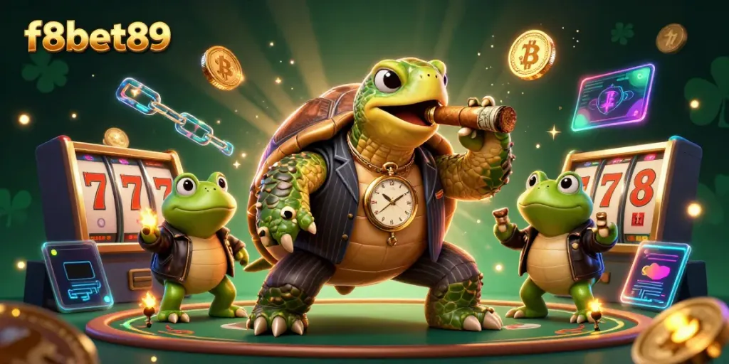 Witness the vibrant energy of f8bet89 casino with a playful turtle and bullfrog enforcers!
