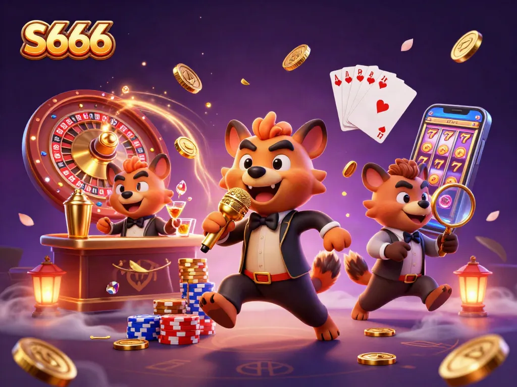 Experience the fun at S666 with hyenas in a vibrant comedy casino scene, showcasing lively entertainment.