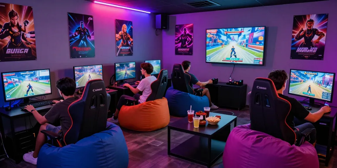 Play immersive game porn in a lively gaming lounge with friends enjoying advanced adult gaming experiences.