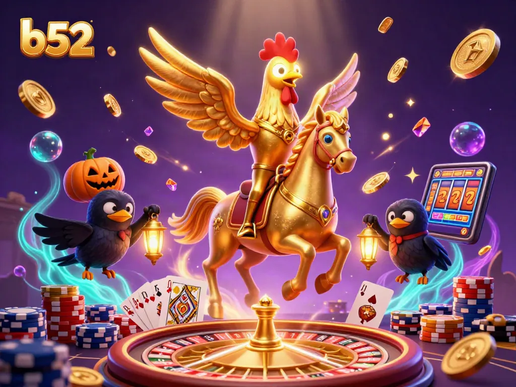Spin the roulette and win big at b52 casino with golden rooster and vibrant gaming elements.
