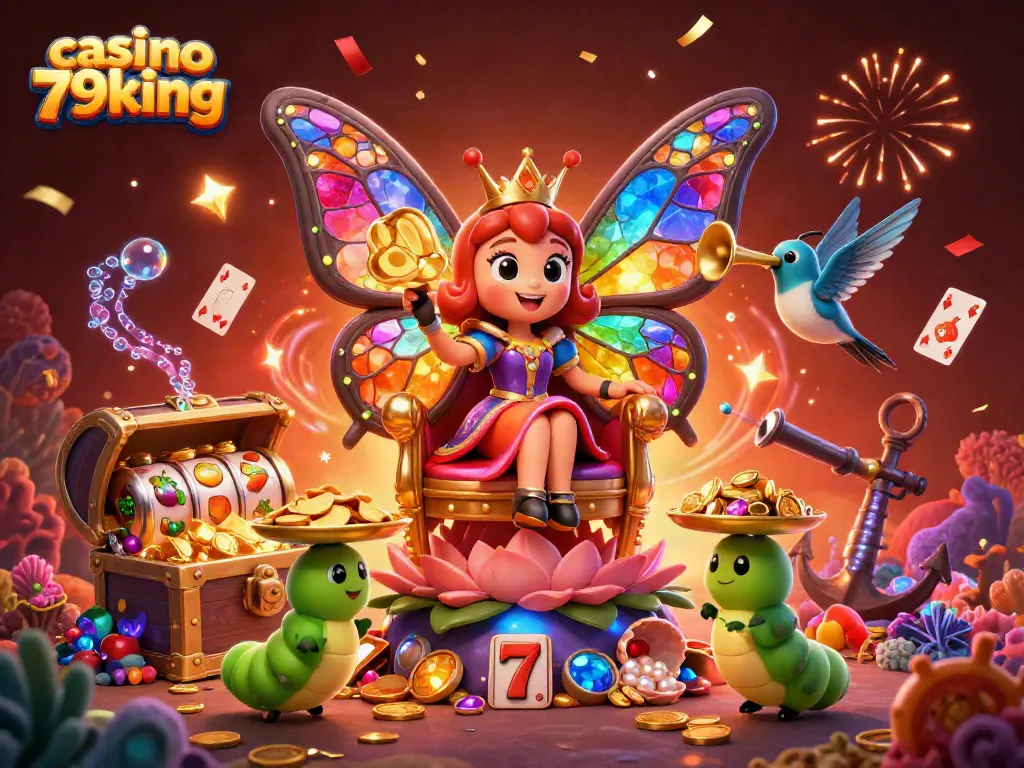 Engaging illustration showcasing casino 79king with vibrant characters, slots, and festive atmosphere.