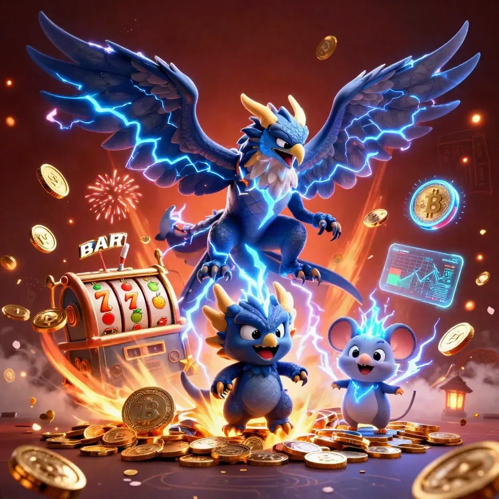 Thunder dragon, wind hawk and static mouse amid gold coins, fire, and neon casino effects.