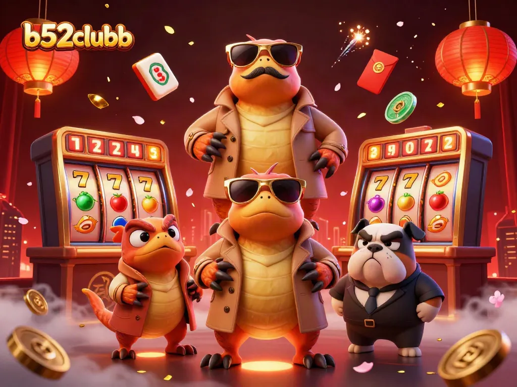 Engage in thrilling gaming with b52clubb as playful raptors sneak into a VIP casino lounge.
