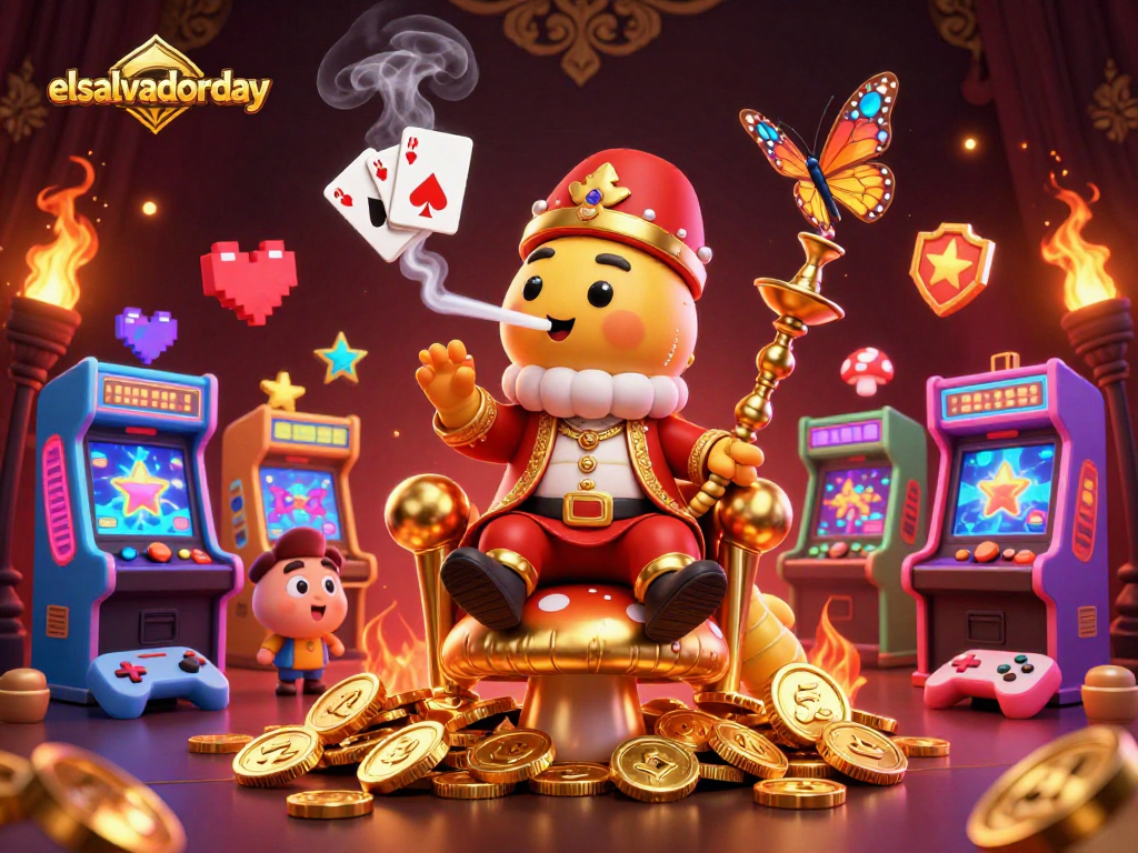 Win with style at elsalvadorday, featuring a vibrant 3D casino scene with gaming elements.