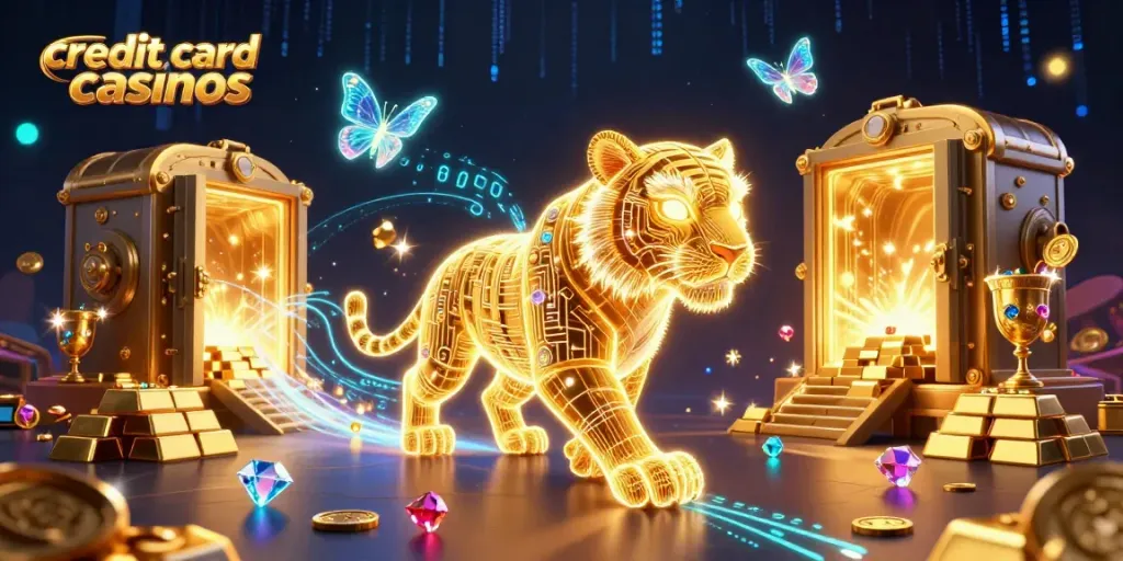 Experience thrilling gameplay at credit card casinos with a vibrant neon casino scene.