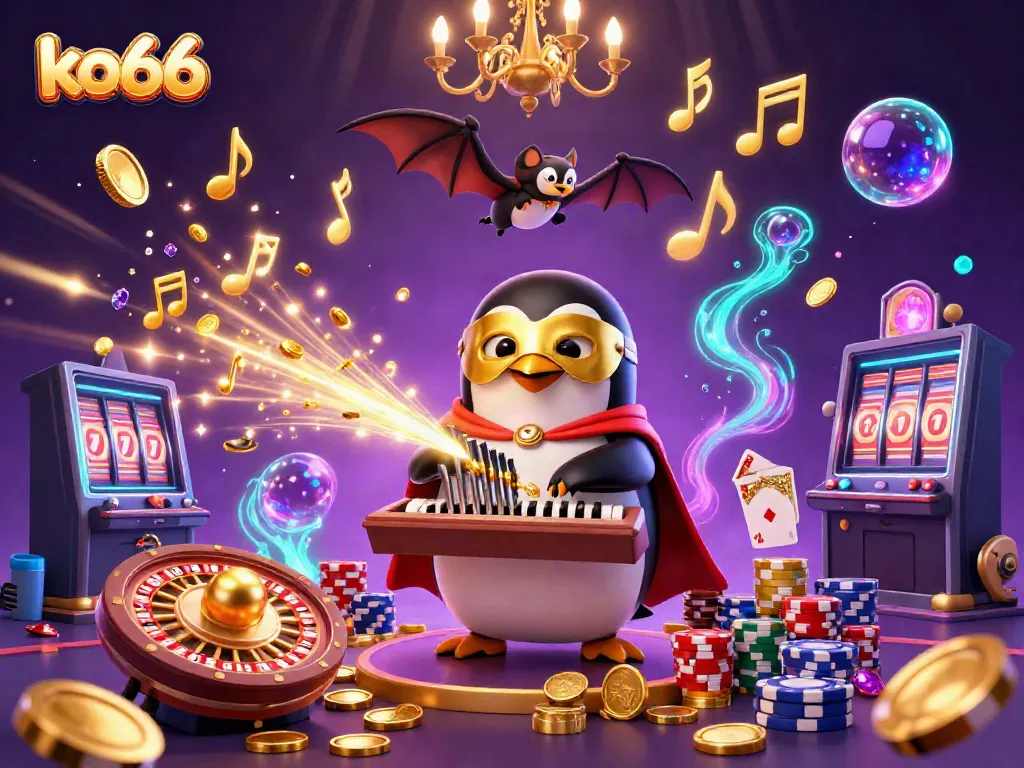 Experience the thrill of ko66 with a vibrant 3D illustration of a gaming scene featuring classic casino elements.