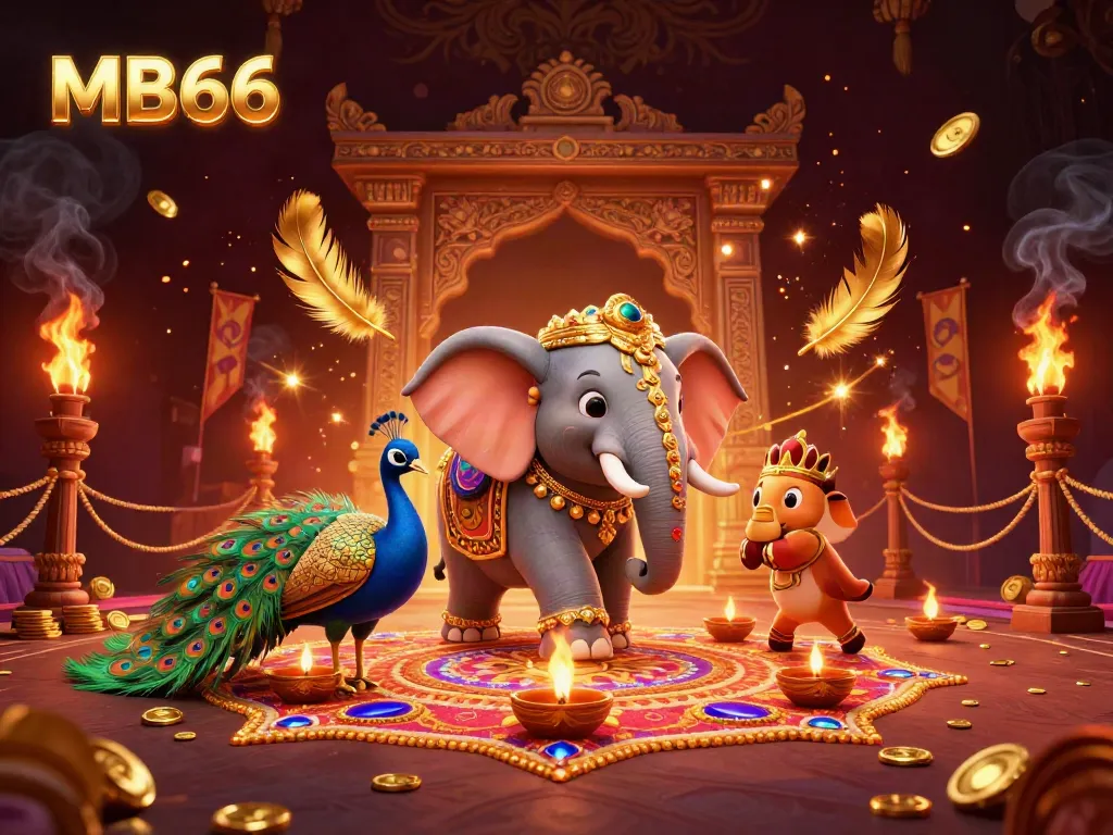 Engage with MB66, a captivating online casino scene featuring a vibrant Diwali-themed illustration.
