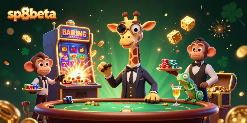 Experience the thrill of sp8beta with a lively 3D casino scene featuring unique characters and exciting game elements.