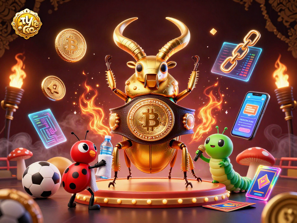 ty le keo showcases a vibrant betting scene with a golden beetle champion in a dynamic illustration