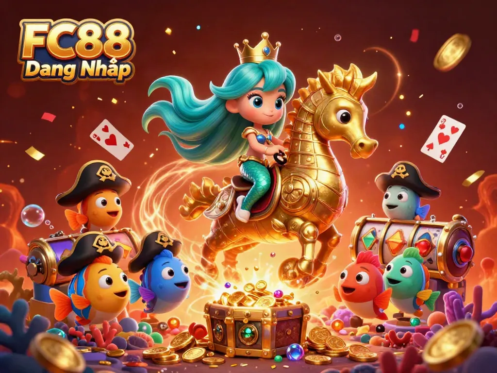 Engage in thrilling gameplay with FC88 Đăng Nhập, surrounded by vibrant characters and captivating casino elements.