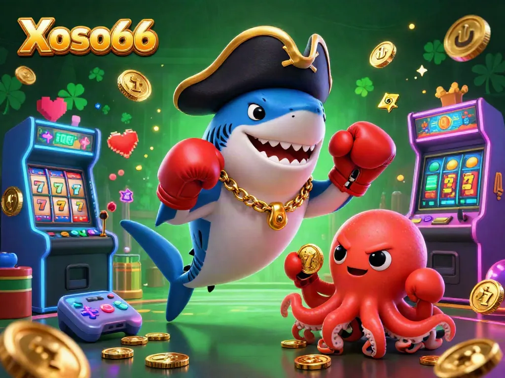 Xoso66 players enjoy thrilling jackpots with interactive casino elements in a fun cartoon setting.