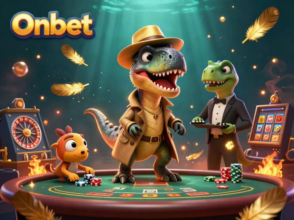 Enjoy thrilling casino action at Onbet with significant winnings, featuring vibrant characters in a lively setting.