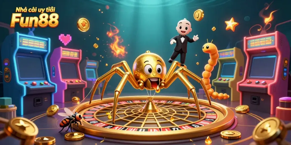 Engaging scene with characters celebrating at Nhà cái uy tín Fun88, a vibrant casino setting.
