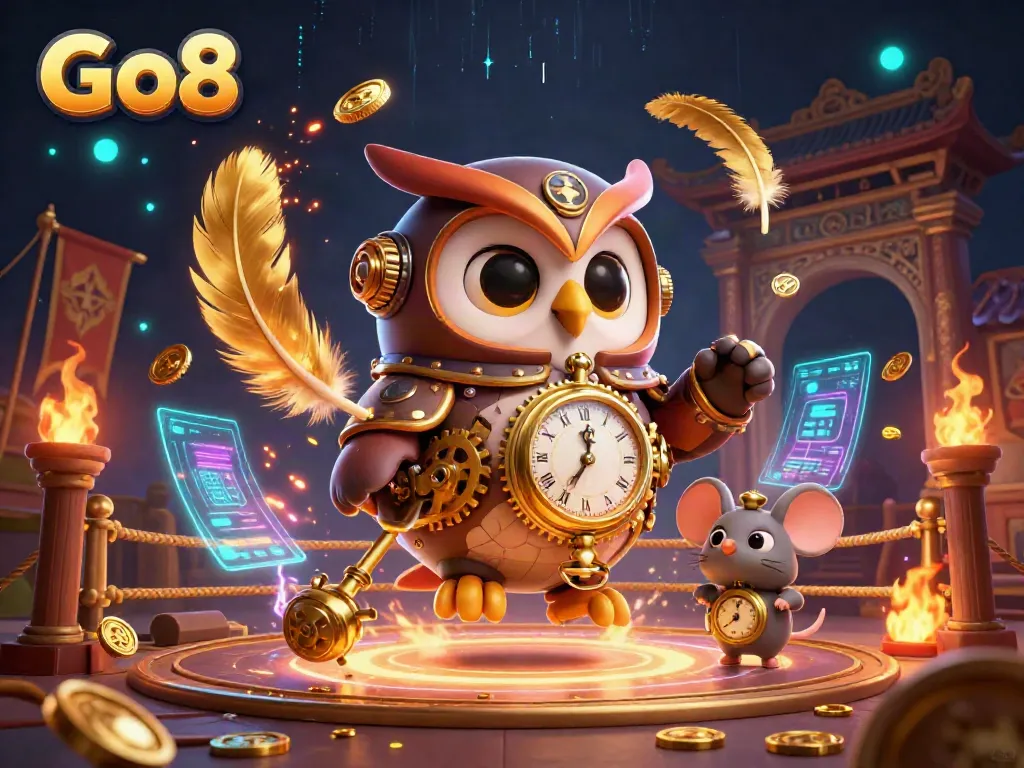 Go8 challenges players with a dynamic casino scene featuring steampunk elements and vibrant game tokens.