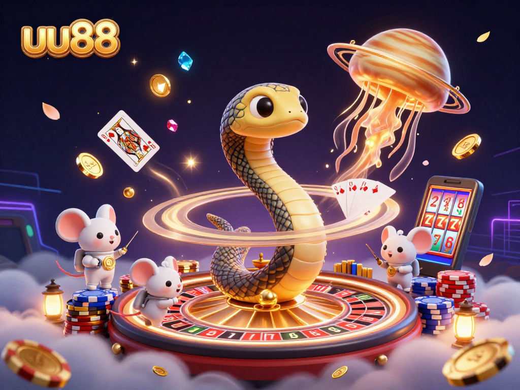 Place bets on the coiled Saturn ring with uu88's cosmic dealer and festive gaming elements.