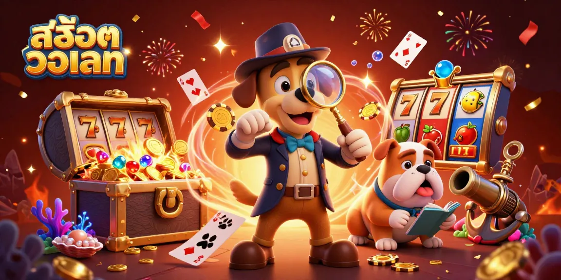 Engage in สล็อตวอเลท with a vibrant scene of detective characters uncovering treasures.