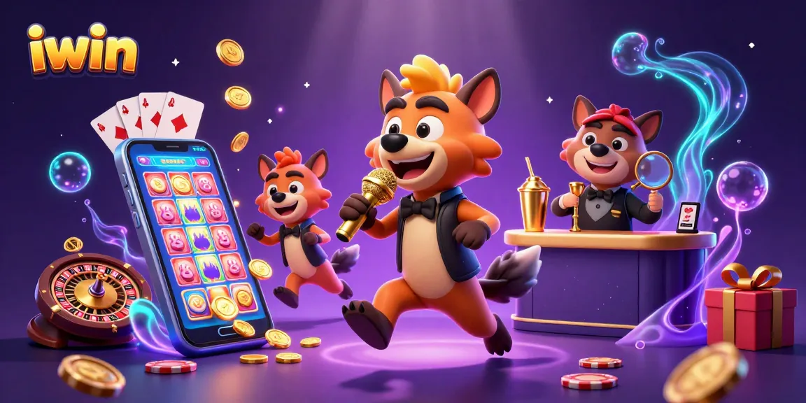 Experience casino fun with iwin's hyena club characters, bursts of golden coins, and vibrant games.