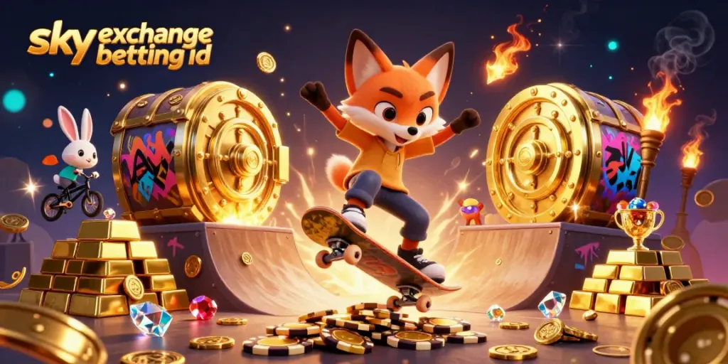 Experience the thrill of sky exchange betting id with dynamic 3D characters and glowing casino riches.